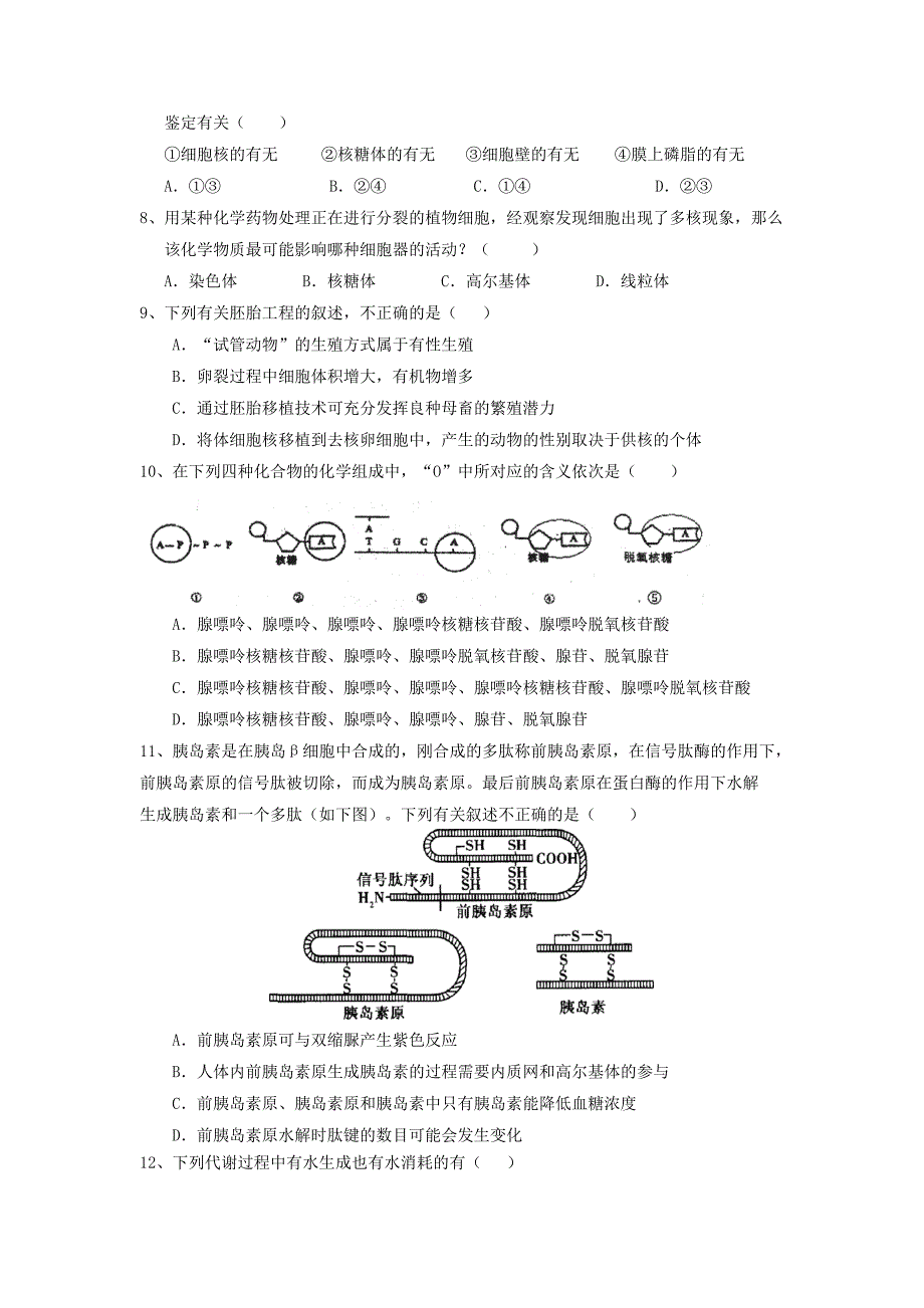 浙江省苍南县2012届高三生物第二次月考试题新人教版_第2页