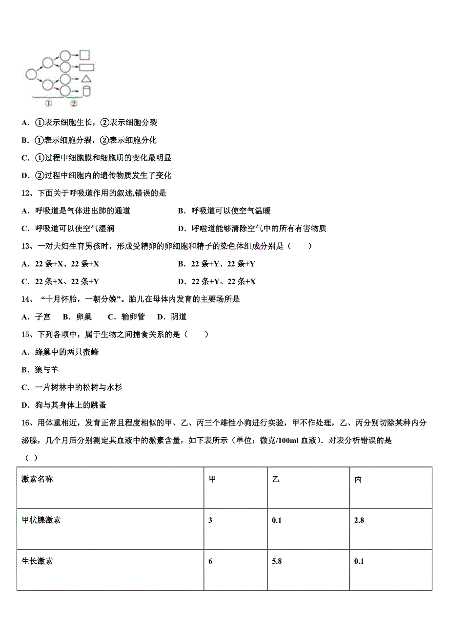 2022-2023学年安徽宿州埇桥区教育集团达标名校中考四模生物试题含解析.doc_第3页