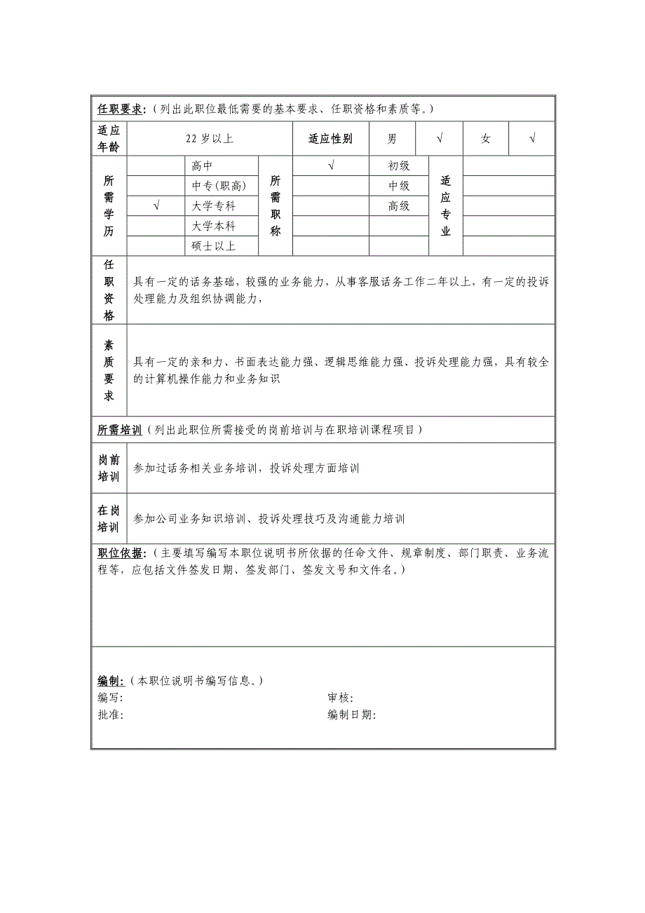 客服中心综合投诉管理员岗位说明书_第2页