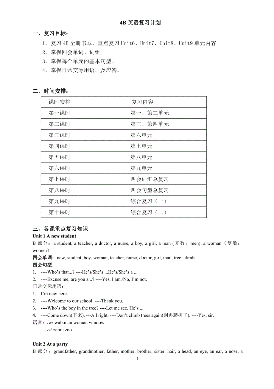 牛津小学英语4B英语复习计划_第1页