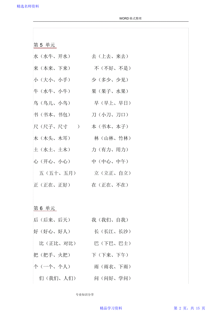 小学一年级语文全部重点知识汇总_第2页