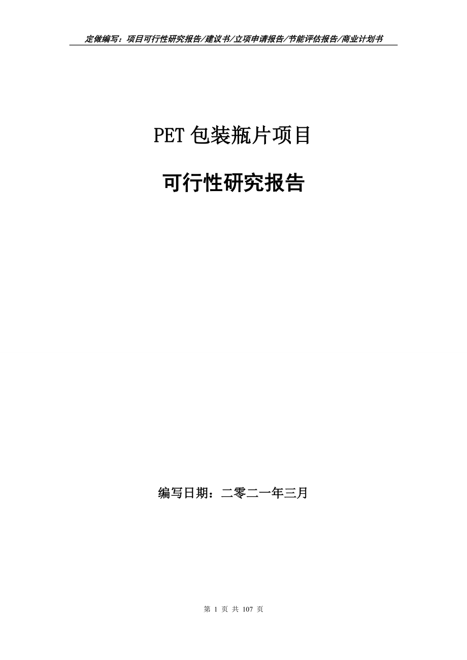 PET包装瓶片项目可行性研究报告立项申请_第1页