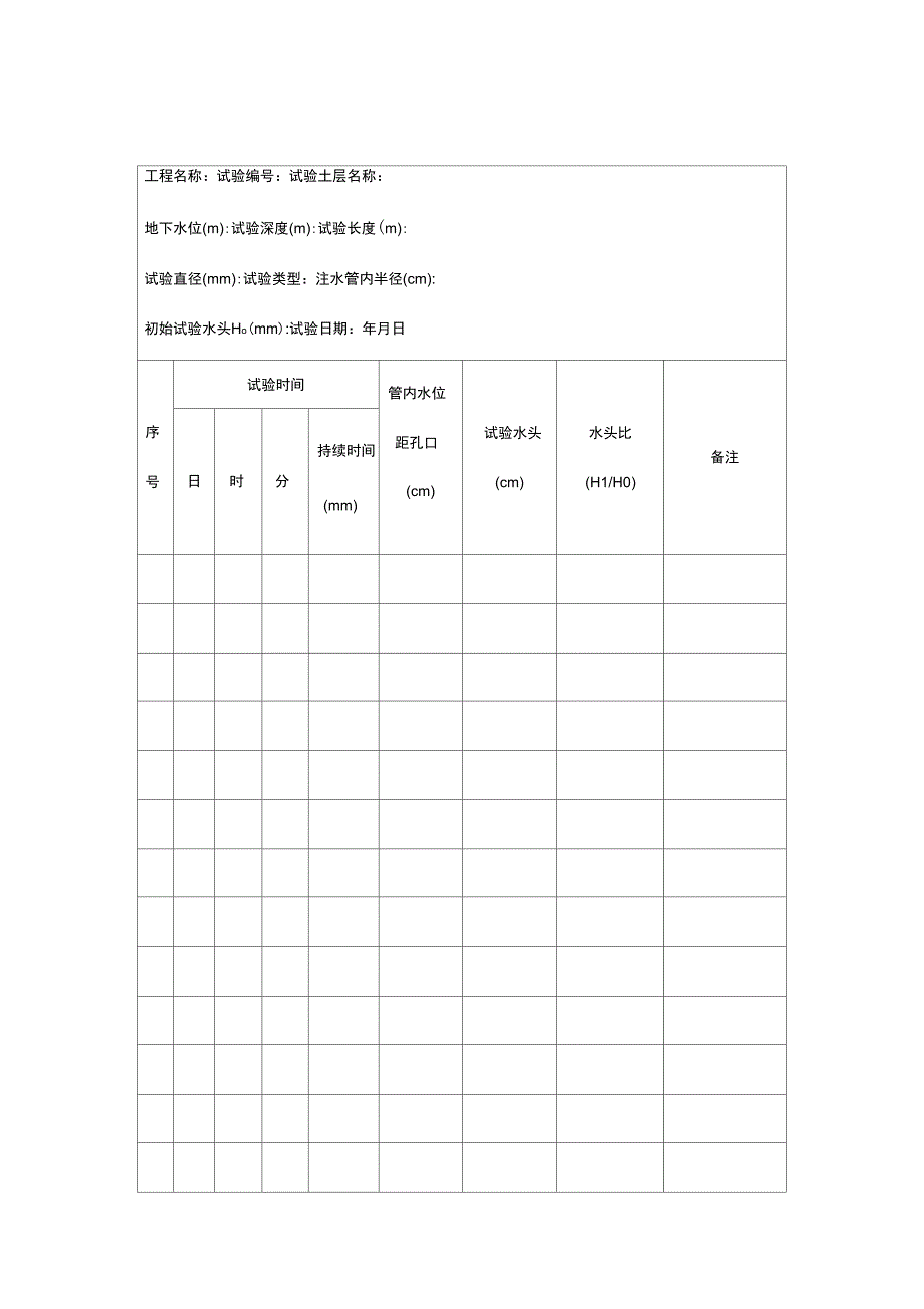 钻孔常水头注水试验原始记录表_第3页