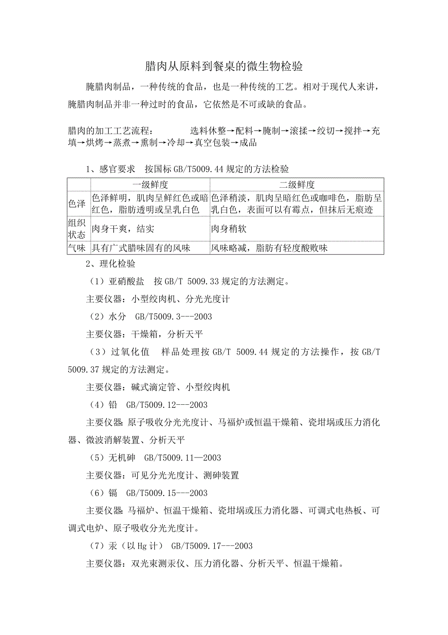 腊肉从原料到餐桌的微生物检验_第1页