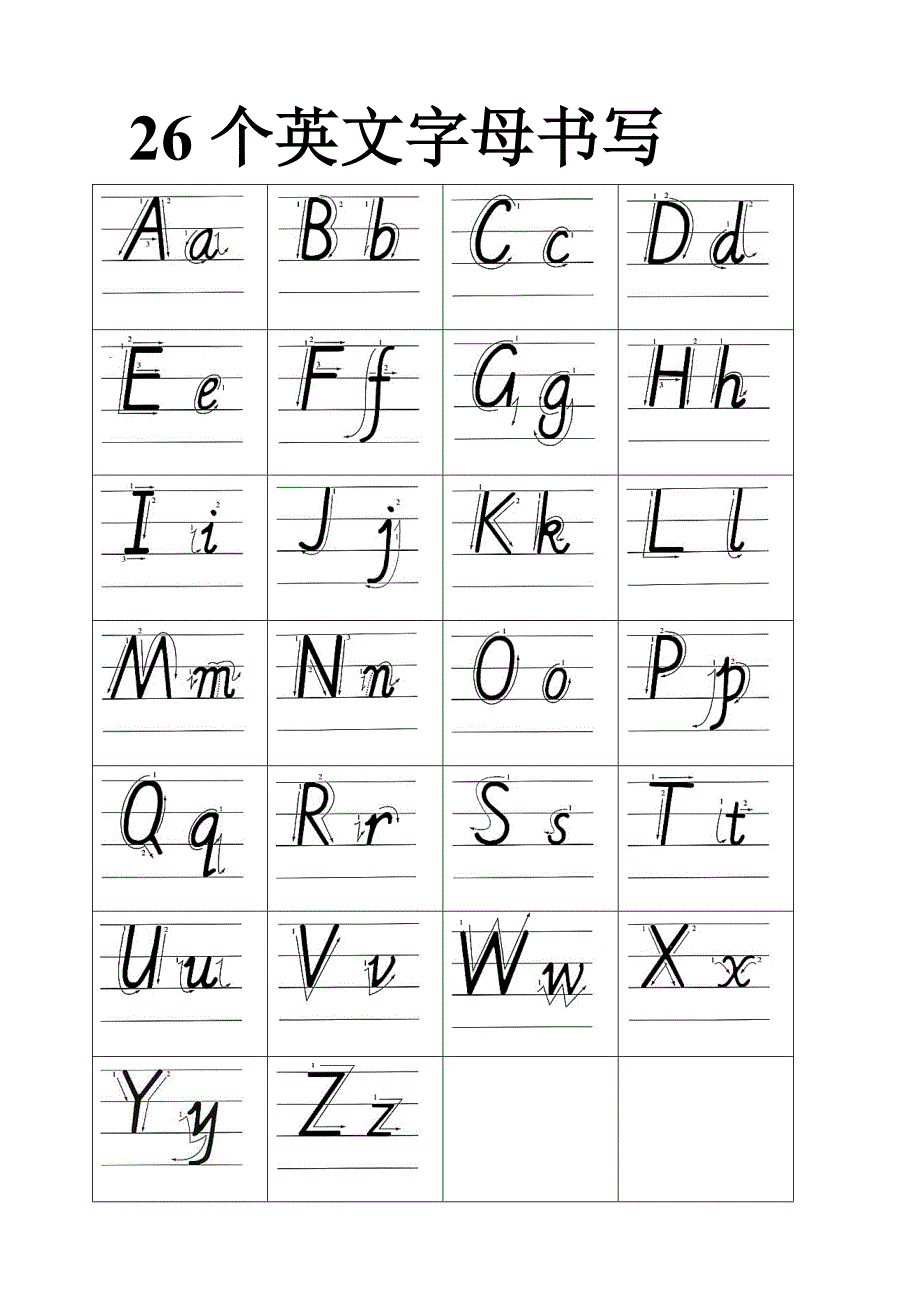 26个英文字母书写字帖(自己整理)_第1页