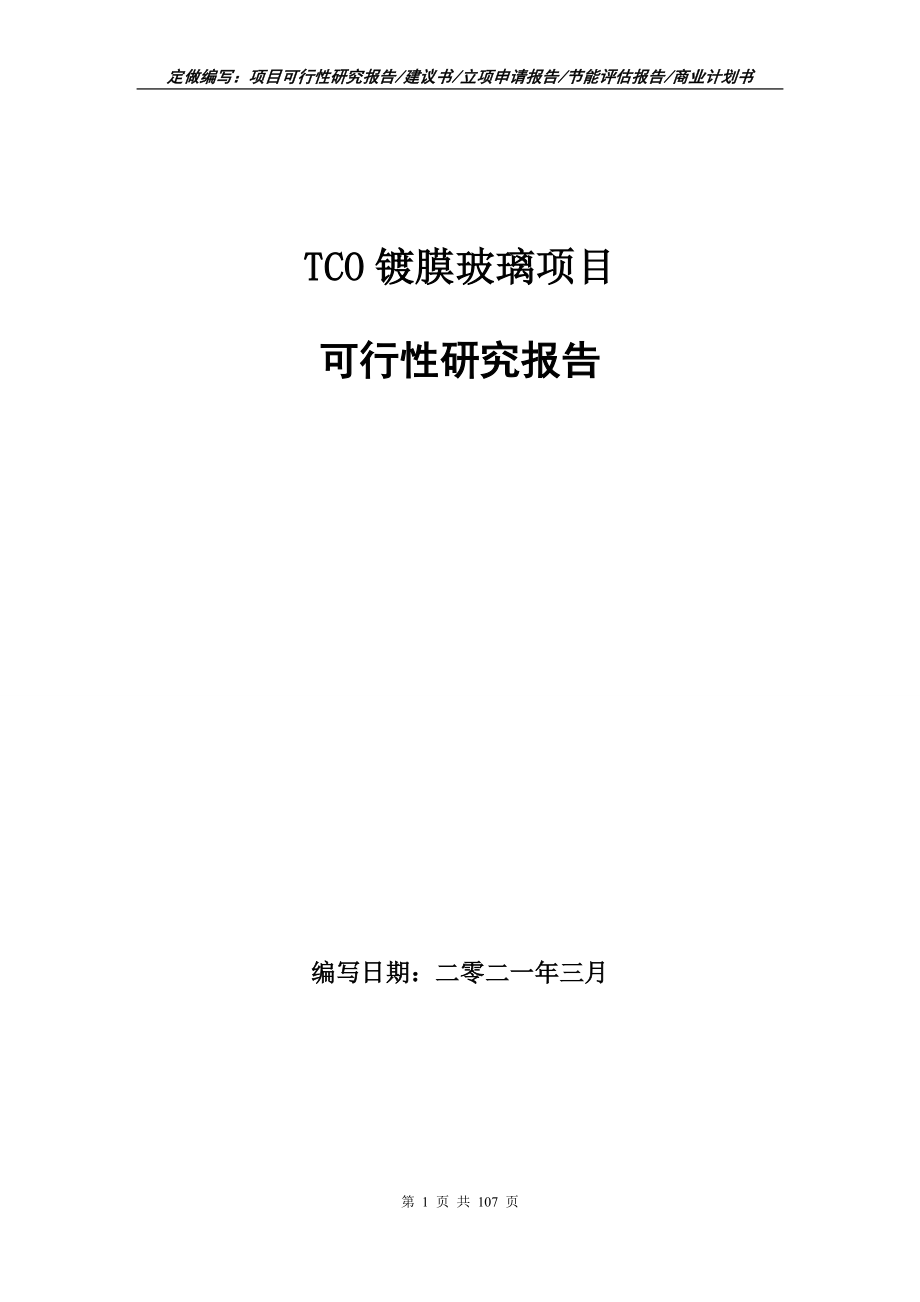 TCO镀膜玻璃项目可行性研究报告立项申请