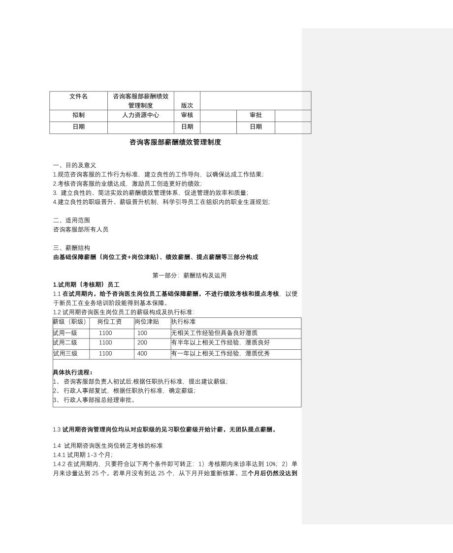 医美网电咨询薪酬与绩效管理设计方案_第1页