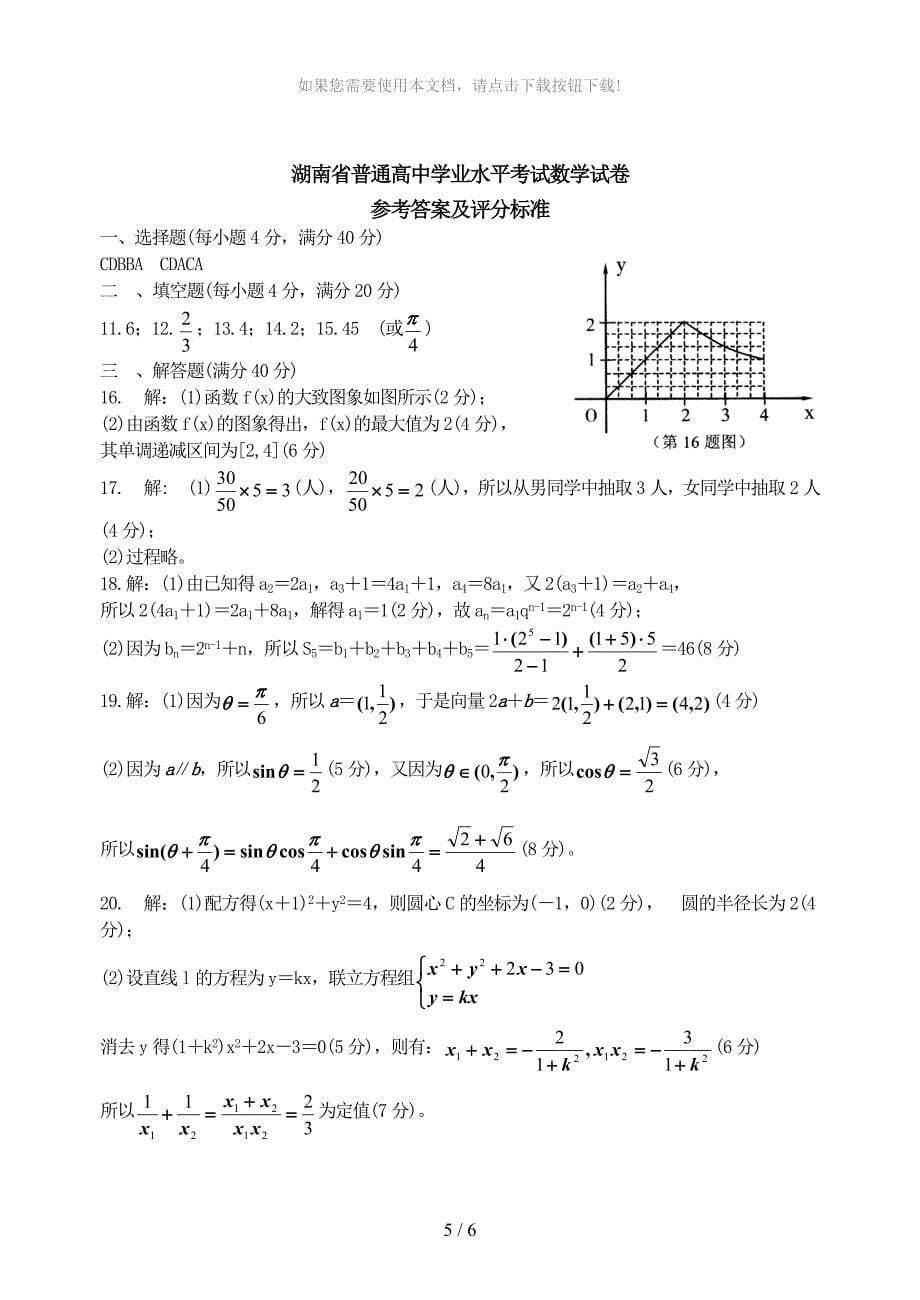 湖南省普通高中学业水平考试数学试卷_第5页