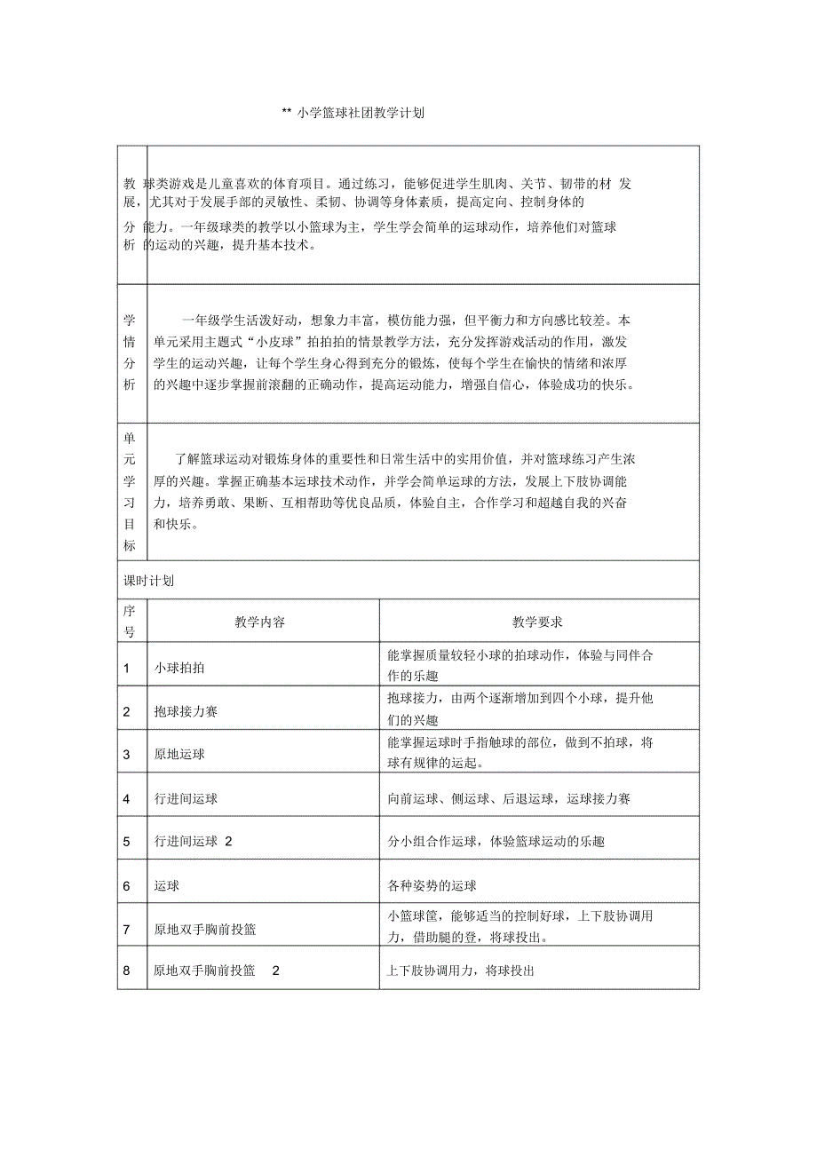 篮球社团教学的计划_第1页