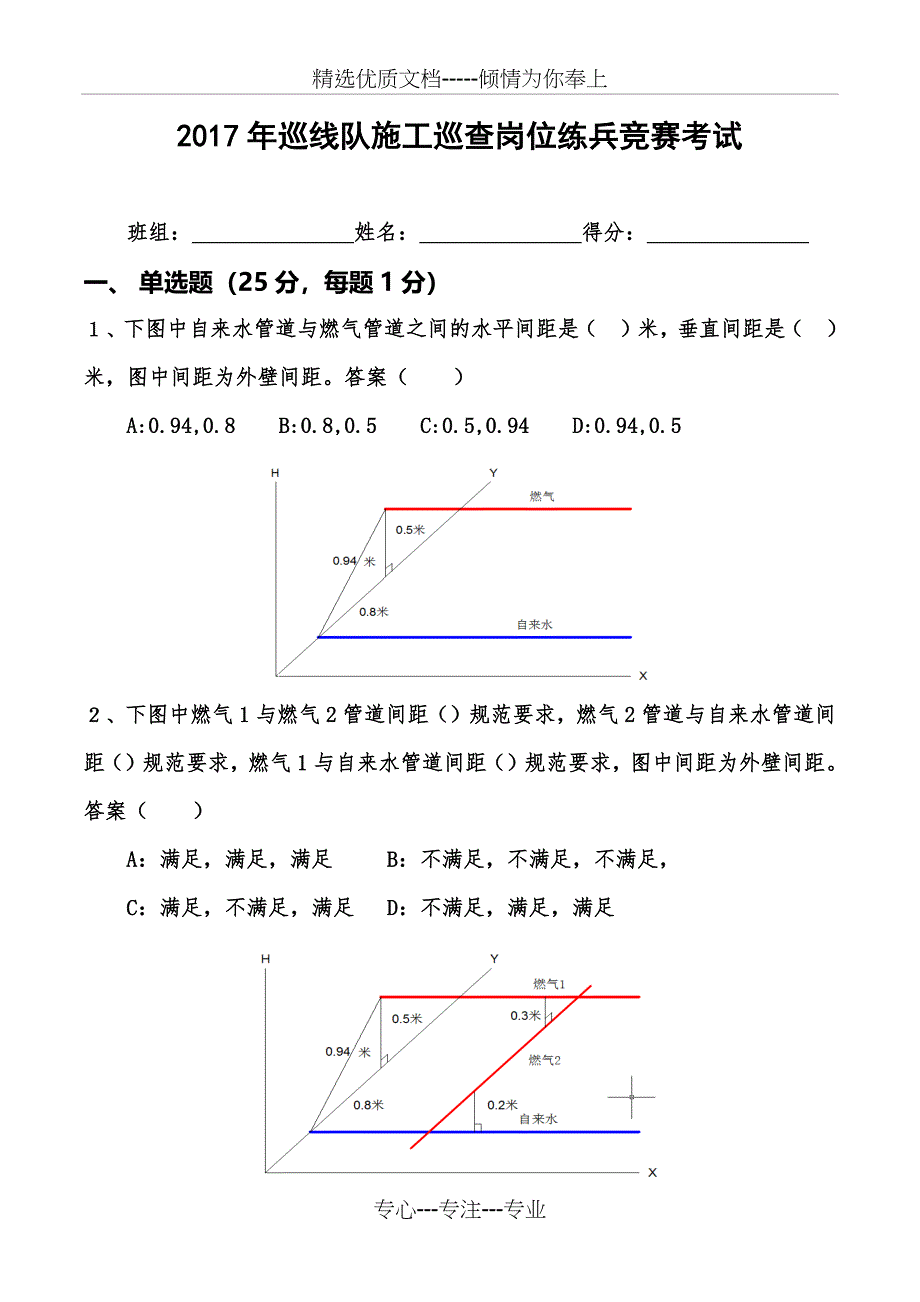 2017年巡线队施工巡查岗位练兵竞赛考题_第1页