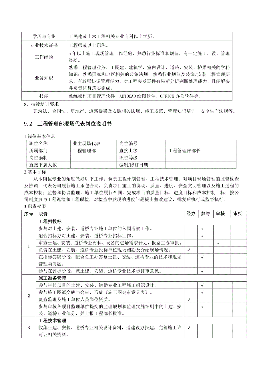 【岗位说明书】施工企业工程管理部岗位说明书_第3页