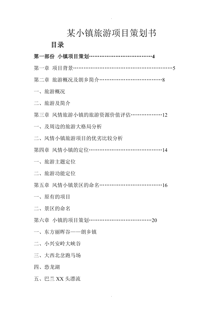 某某小镇旅游项目策划书模板_第1页