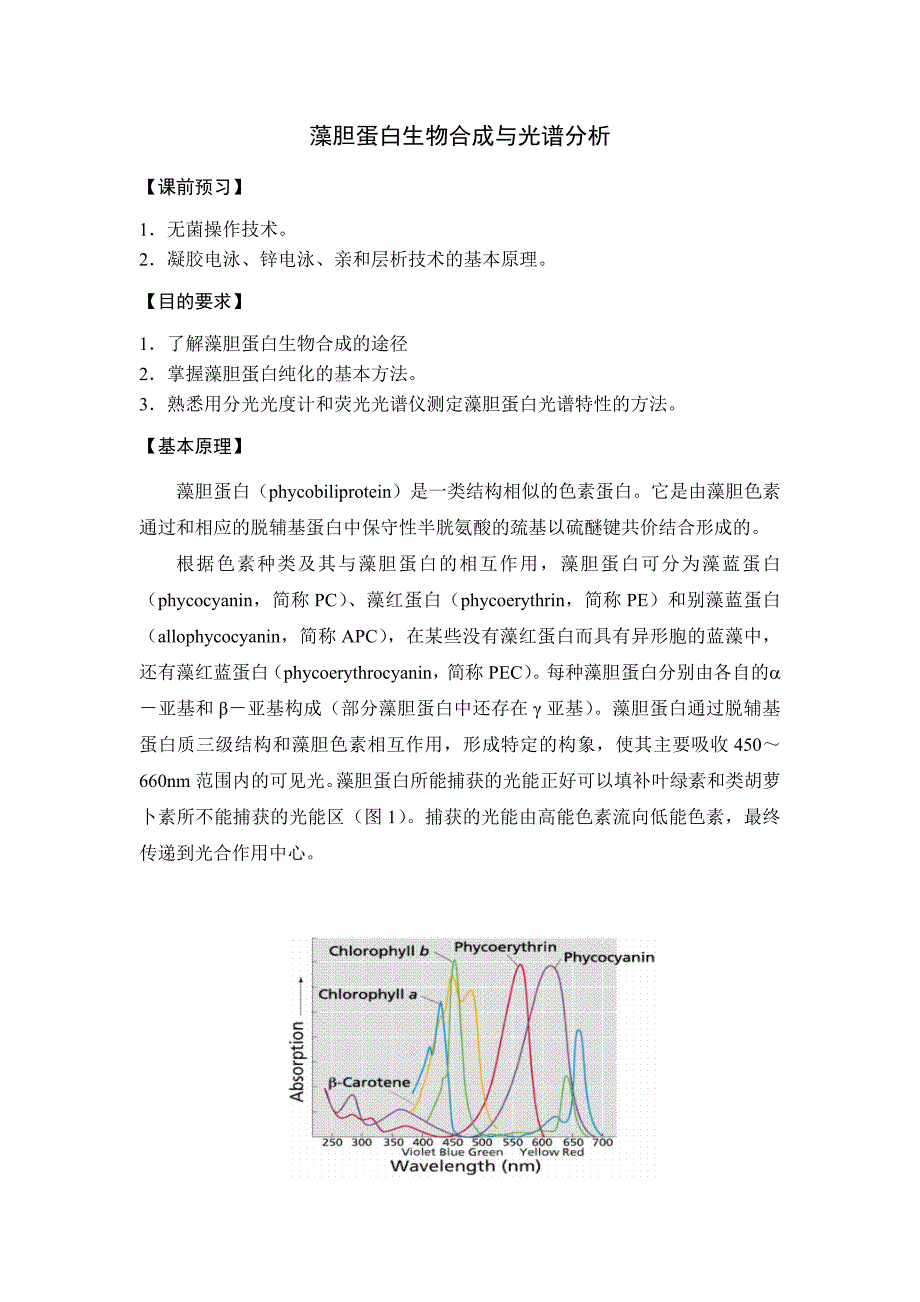 藻胆蛋白生物合成与光谱分析(教案)_第1页