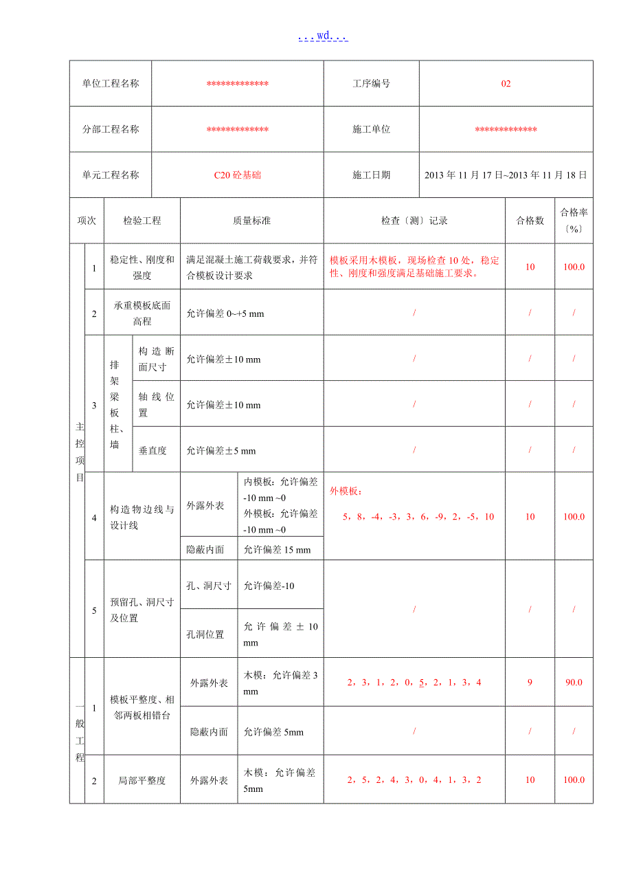 最新混凝土单元工程施工质量验收评定表已填_第3页