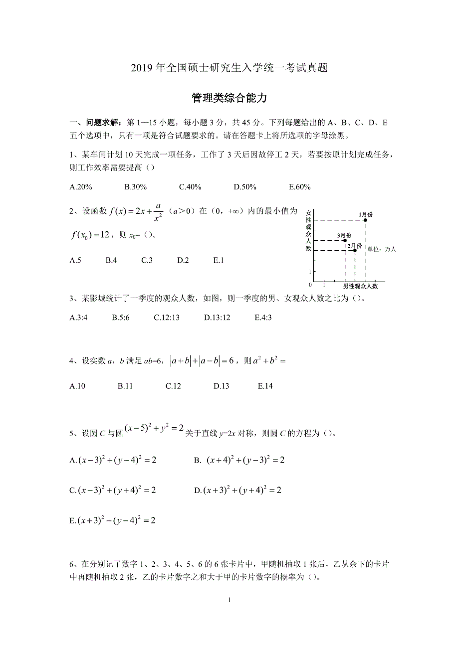 2019年管理类综合能力真题无答案版.doc_第1页