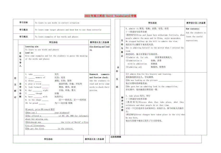 2022年高三英语 Unit1 Vocabulary2学案_第1页