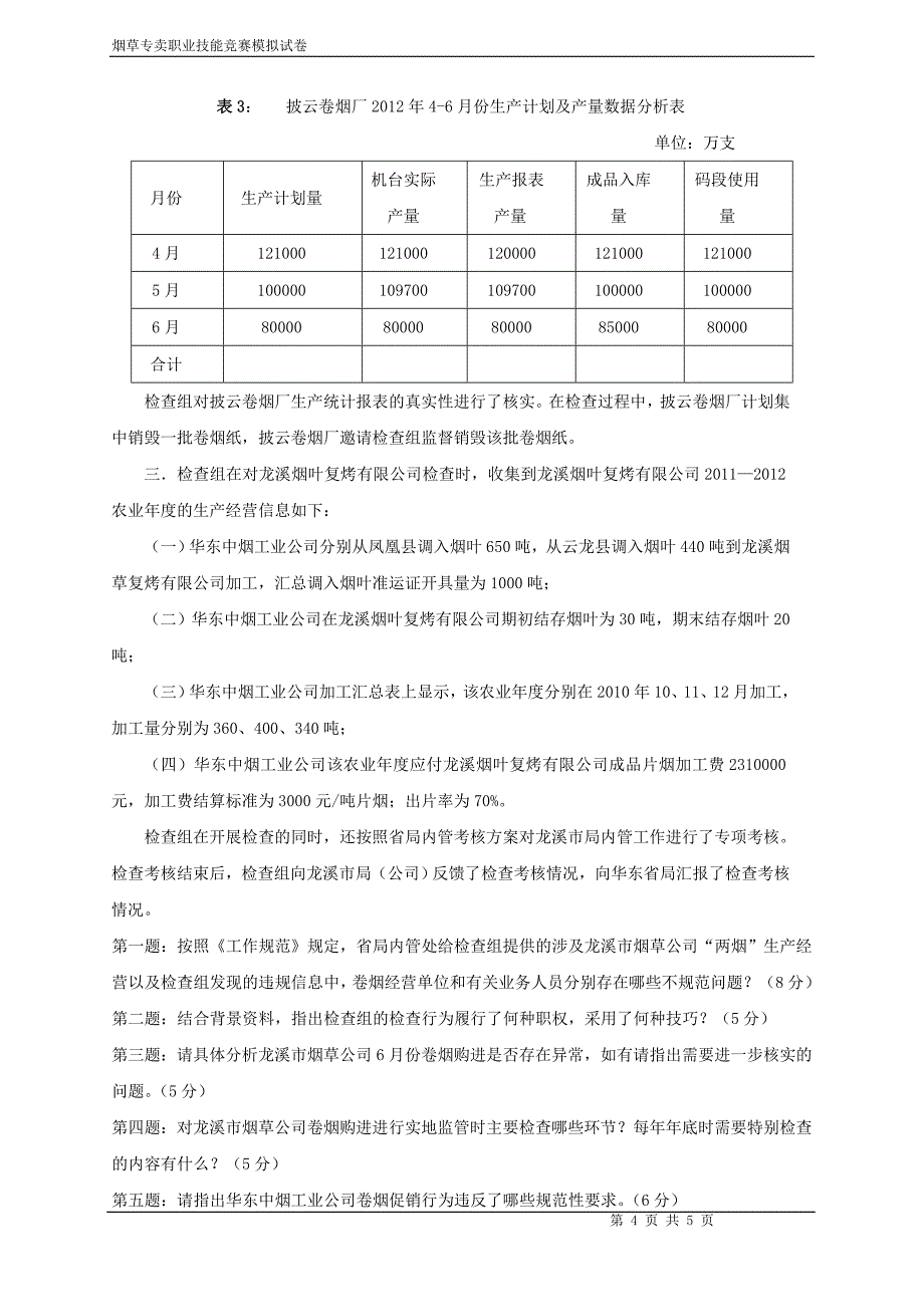 烟草专卖职业技能竞赛模拟试卷内管实务材料_第4页