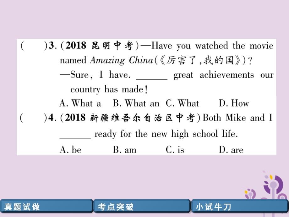 （宜宾专版）2019中考英语二轮复习 第二部分 语法专题突破篇 专题九 句子基本结构及句型课件_第3页