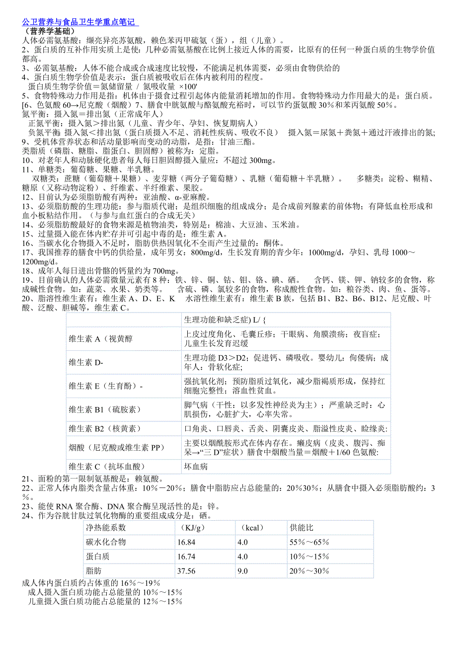 公卫执业医师复习资料——公卫营养与食品卫生学_第1页