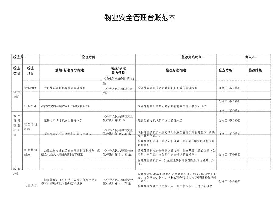 物业安全管理台账范本