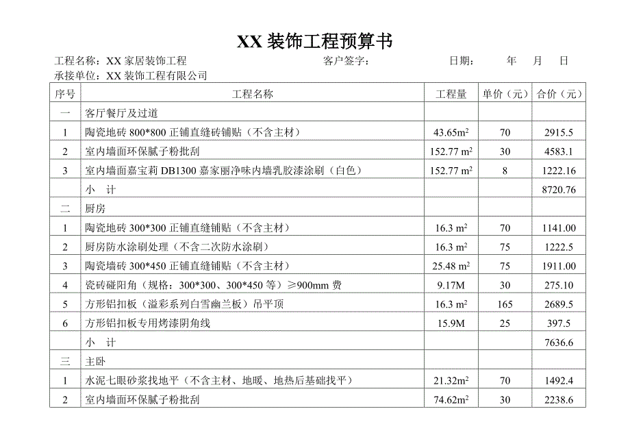 二室一厅家居装饰工程预算书.doc_第1页