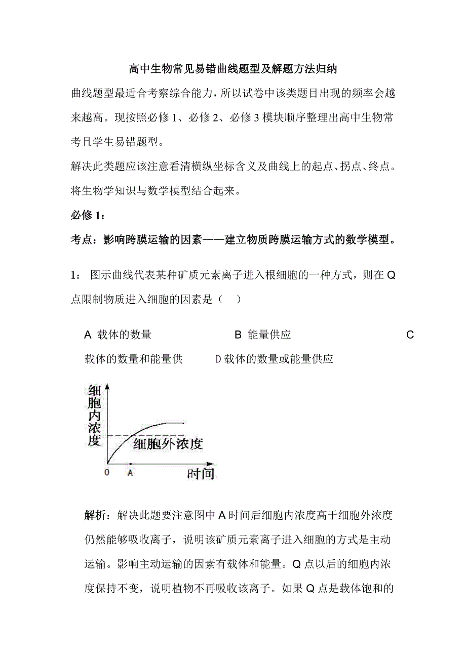 高中生物常见易错曲线题型及解题方法归纳.doc_第1页