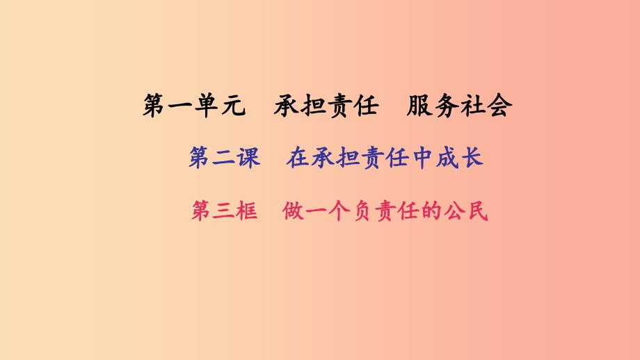 九年级政治全册第一单元承担责任服务社会第二课在承担责任中成长第三框做一个负责任的公民习题新人教版.ppt_第1页