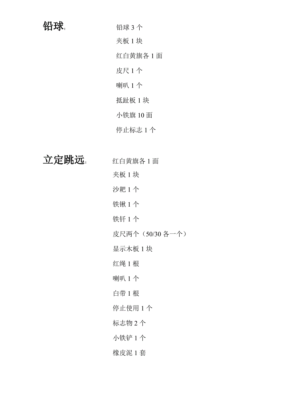 华中师范大学夏季田径运动会趣味运动会器材表.doc_第1页