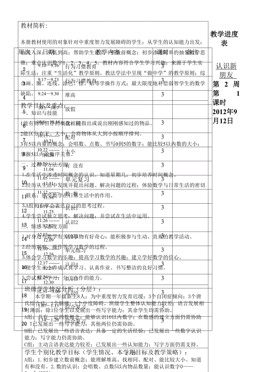 培智学校生活数学教案(一年级上).doc_第2页