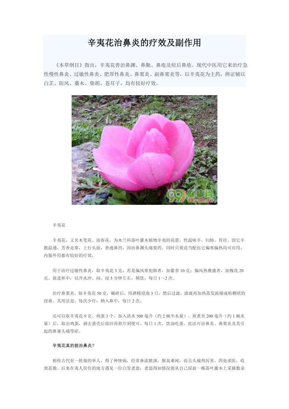 辛夷花治鼻炎的疗效及副作用.doc_第1页