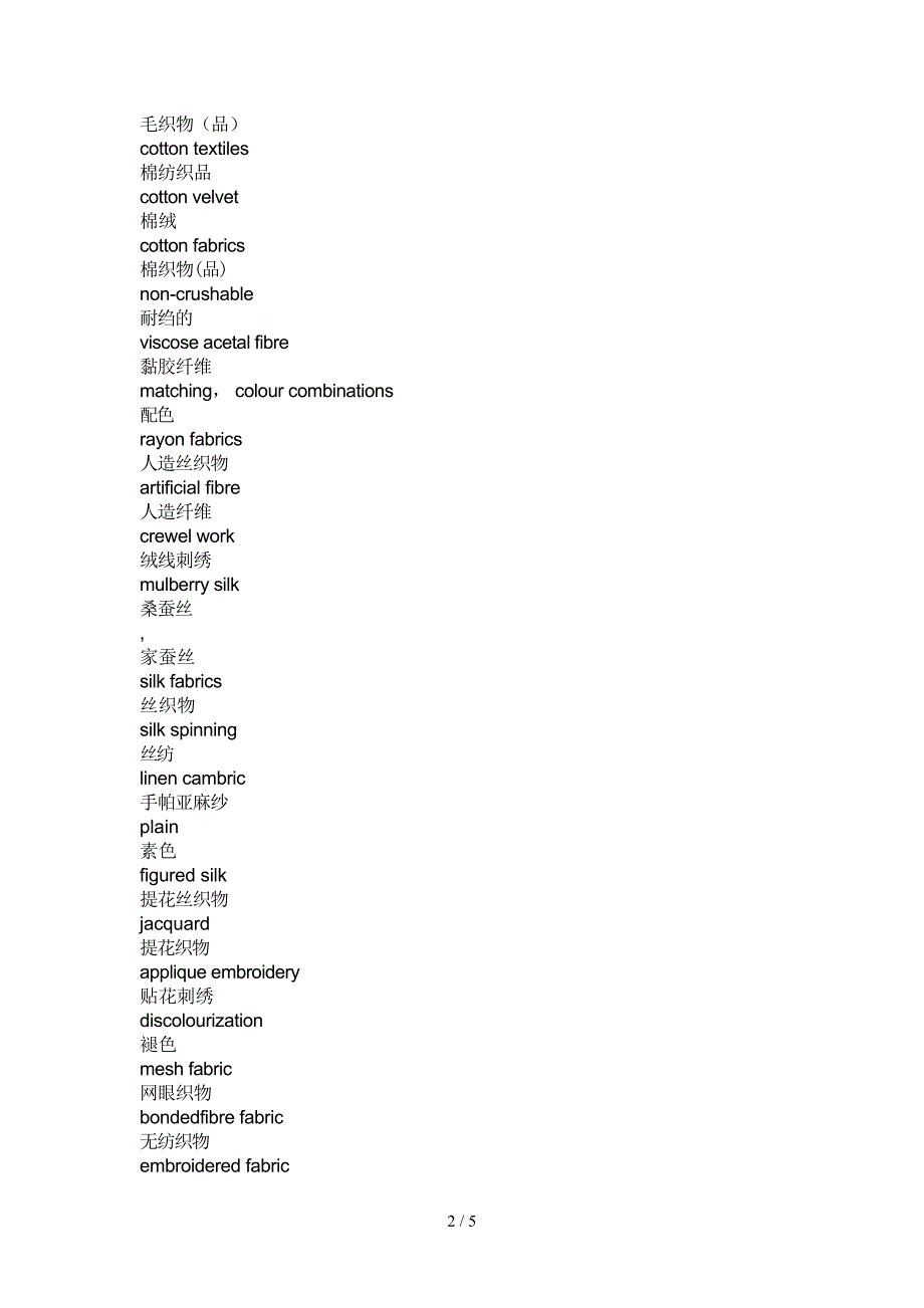 纺织品专业词汇翻译中英文对照表_第2页