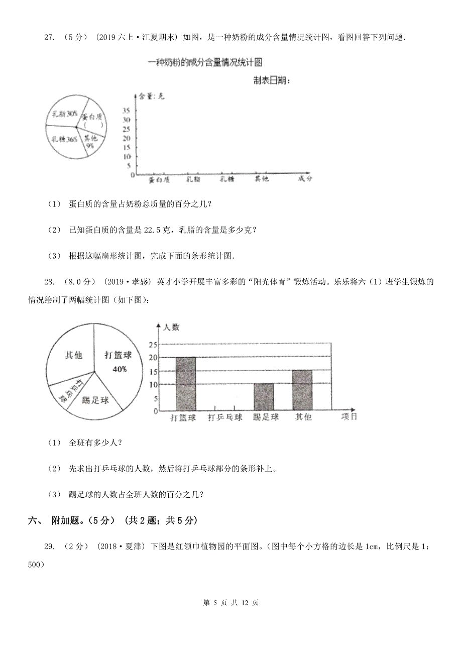 2019-2020学年六年级上册数学期末卷_第5页