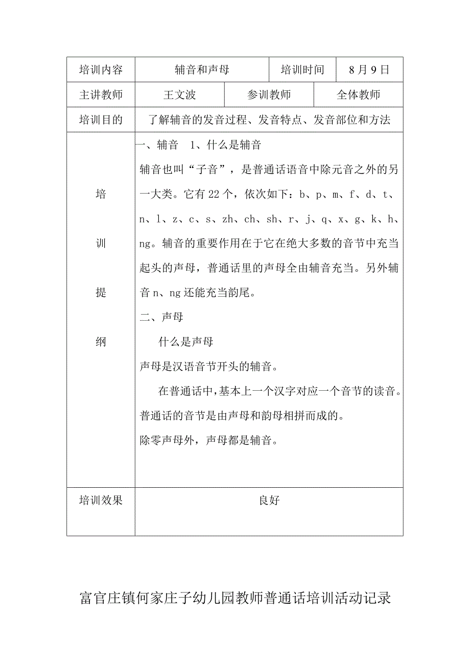 XX幼儿园教师普通话培训活动记录(DOC)_第3页