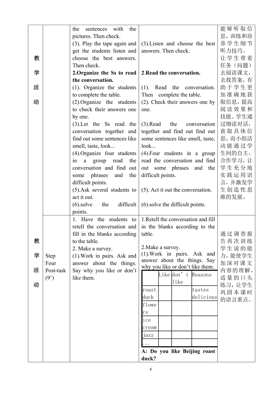 外研版初中英语八年级上册Module7 Unit1 That smells delicious!教案_第4页