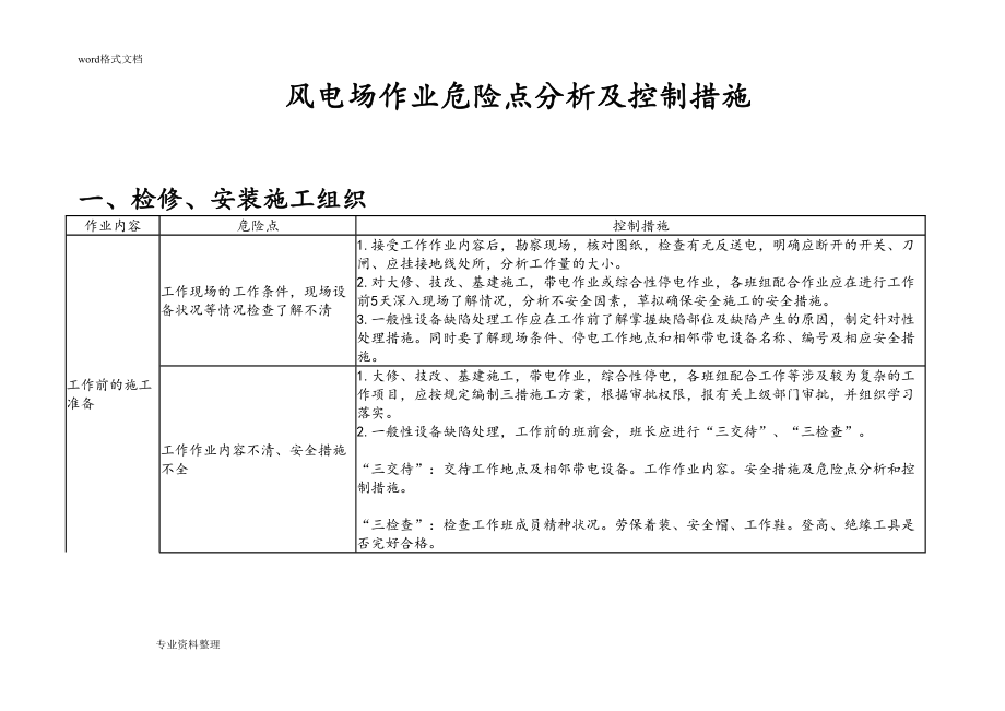 风电场作业危险点分析和控制措施方案(DOC 81页)_第1页