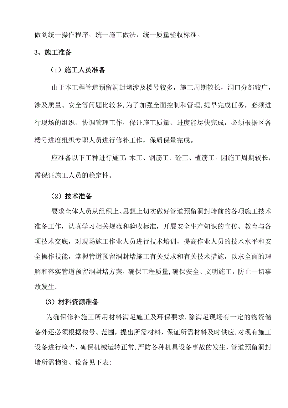 【施工管理】管道预留洞封堵及线管槽修补施工方案_第3页