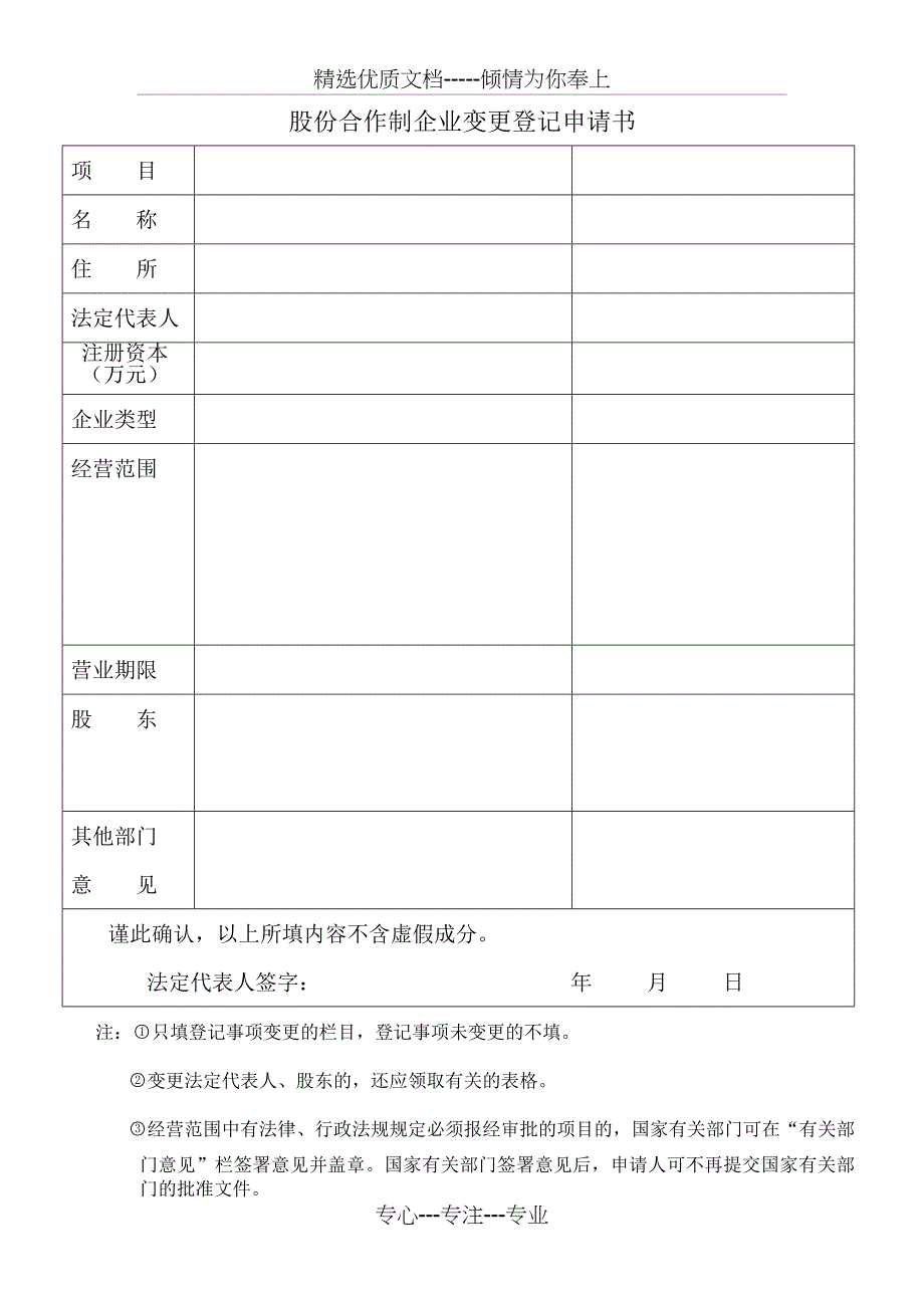 股份合作制企业变更登记申请书_第2页