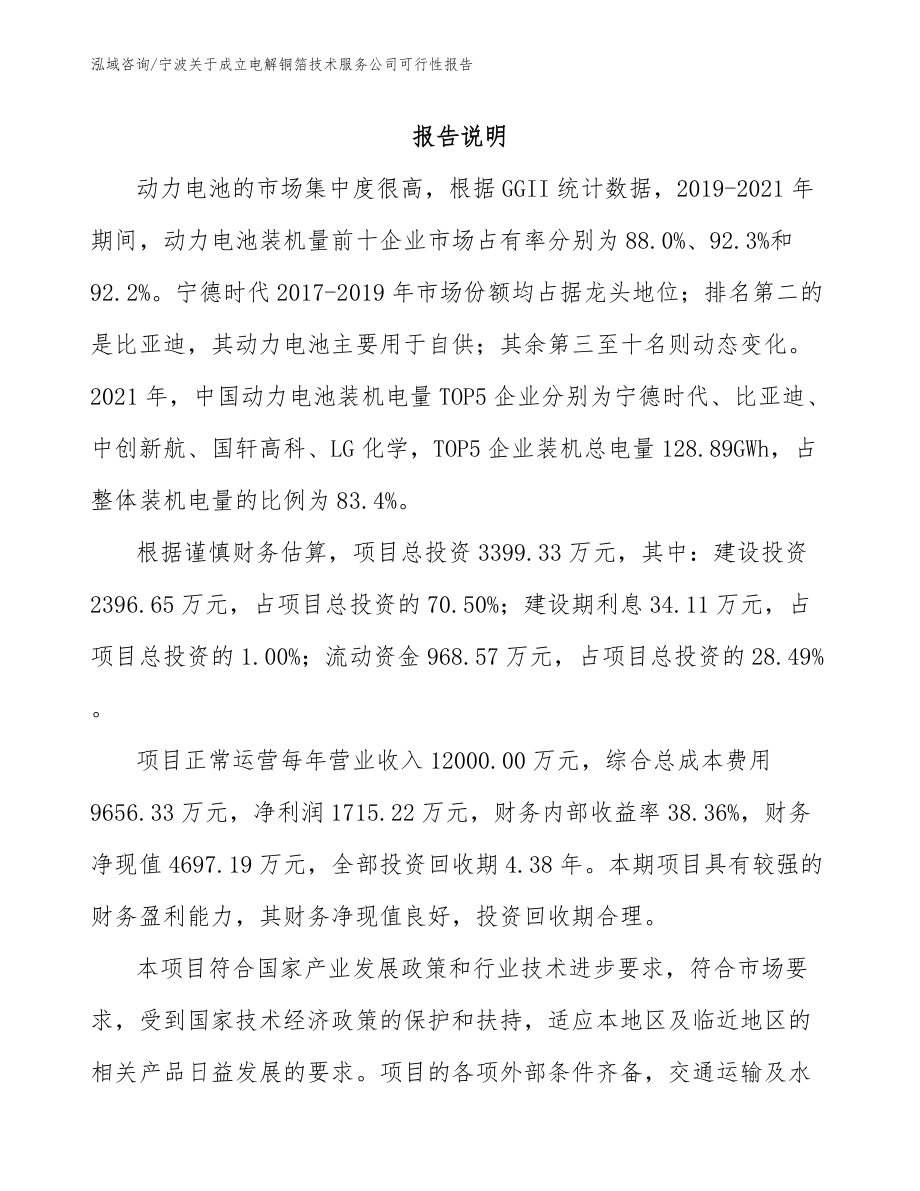 宁波关于成立电解铜箔技术服务公司可行性报告_范文参考_第2页