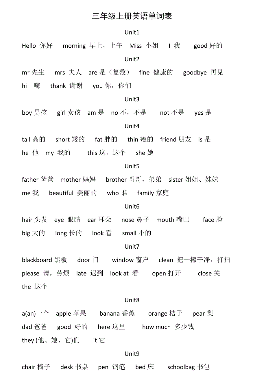 三年级上册英语单词表_第1页