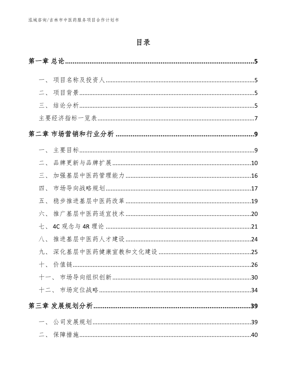 吉林市中医药服务项目合作计划书【范文模板】_第1页