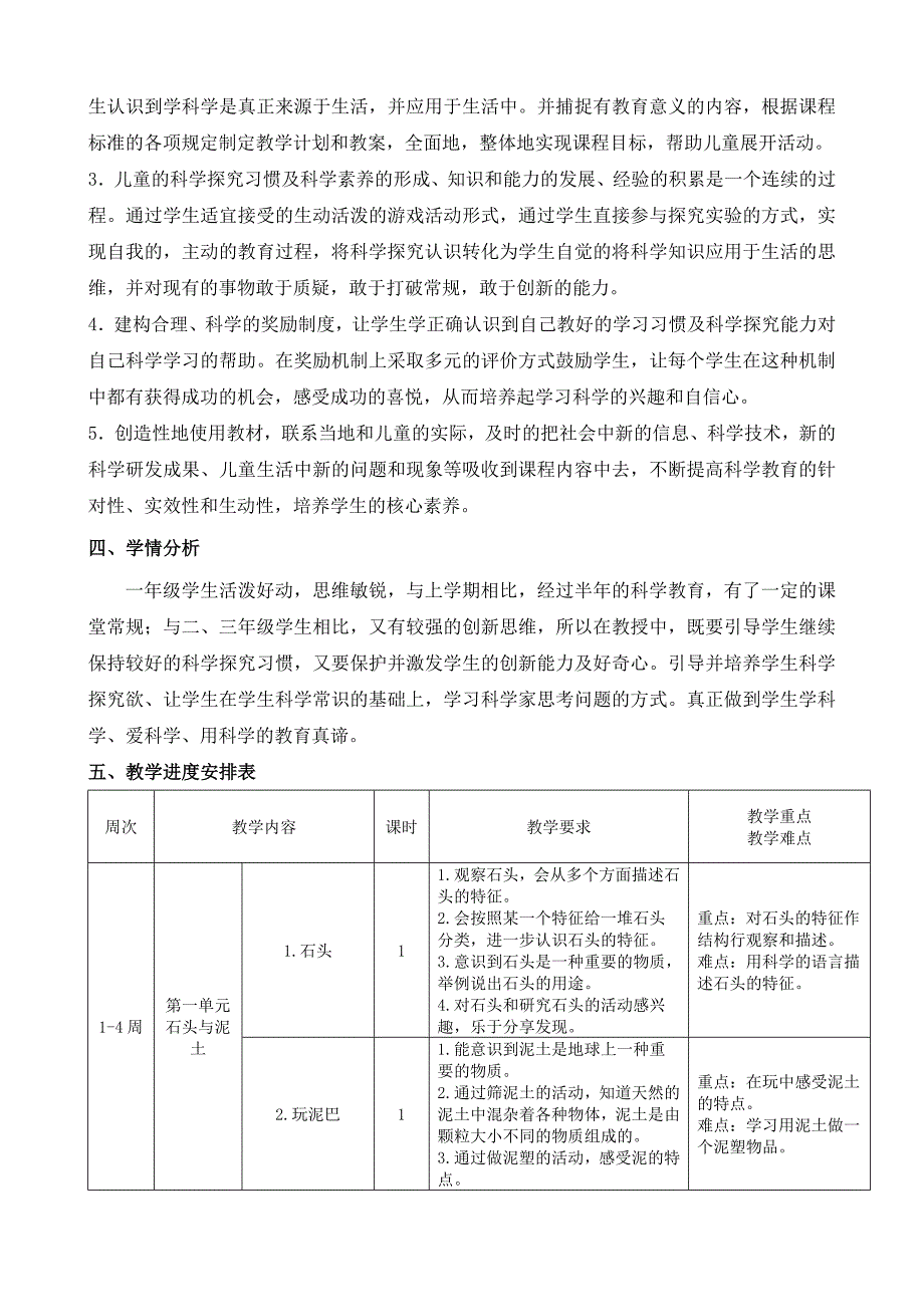 2020~2021苏教版一年级科学下册教学计划及课时安排_第3页