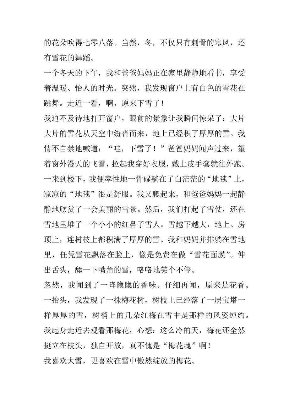 2023年初一冬日雪景写景作文600字(合集)（完整）_第3页