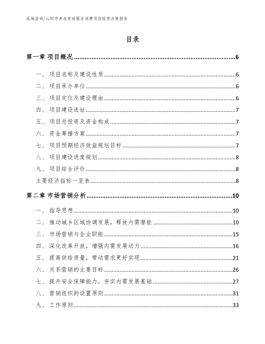 沁阳市养老育幼服务消费项目投资决策报告模板_第1页