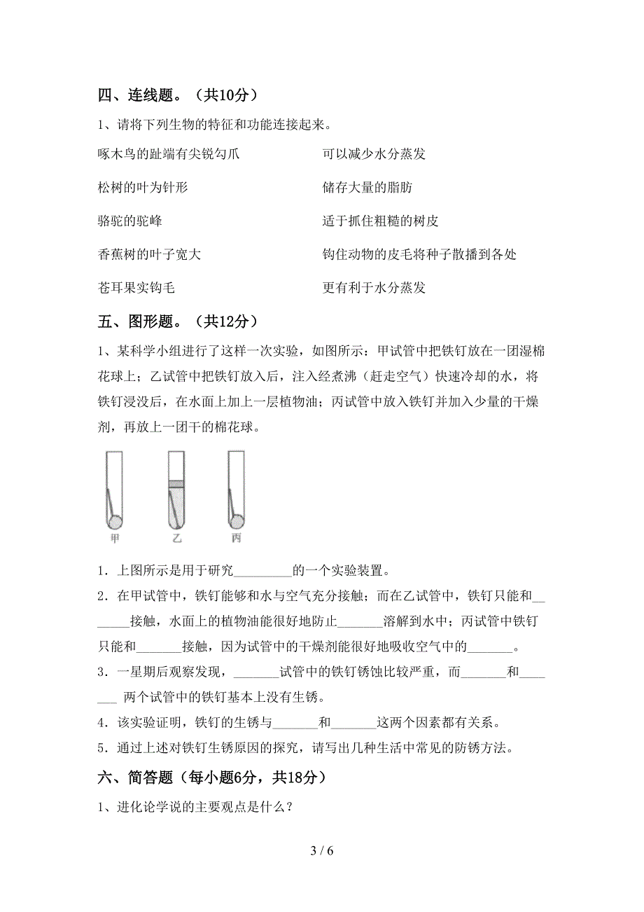 湘教版六年级科学上册期中测试卷(带答案).doc_第3页