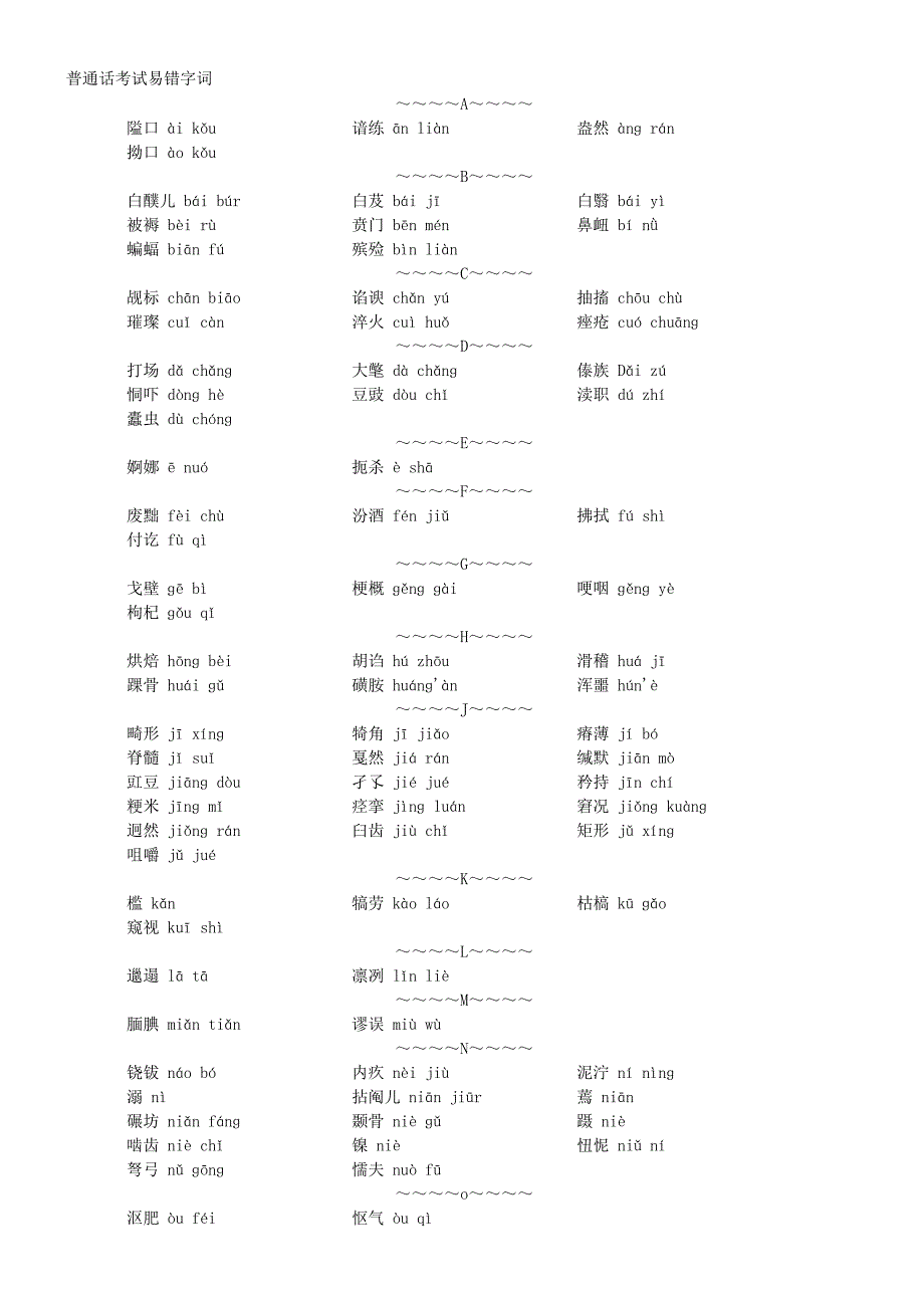 普通话考试易错字词+拼音(整合版).doc_第1页