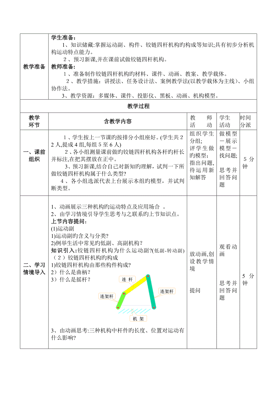 铰链四杆机构的类型及判定公开课教案_第2页