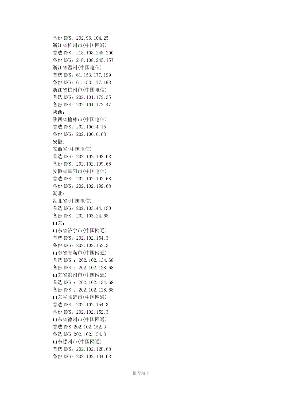 电信DNS+联通DNS+移动DNS+地址大全Word版_第4页