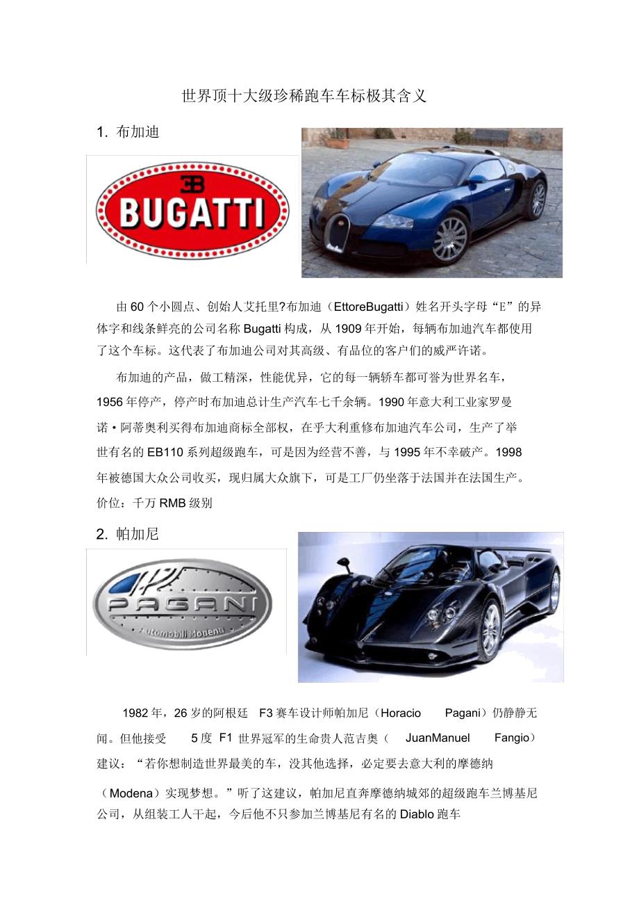 世界十大顶级珍稀跑车车标及含义.docx_第1页