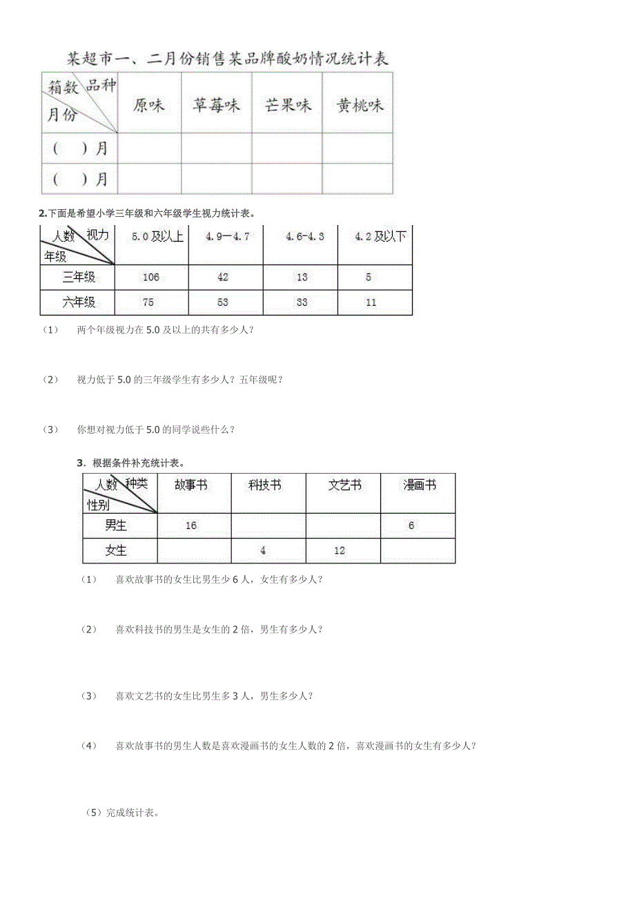 三年级下册数学人教版复式统计表练习(共3页)_第2页