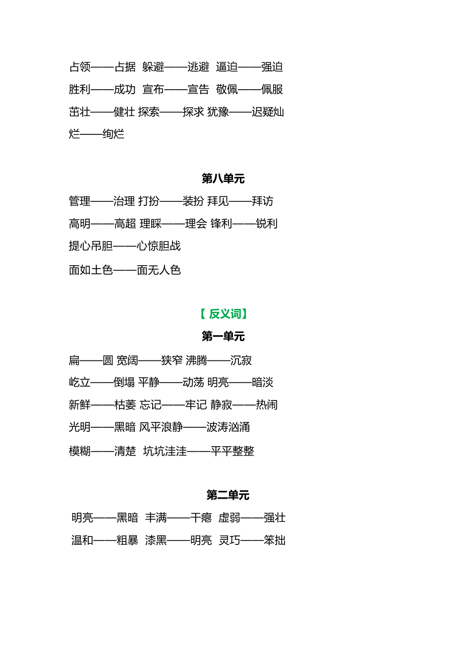 部编版四年级语文上册各单元近反义词汇总_第3页